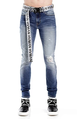 Belted Stretch Skinny Jeans