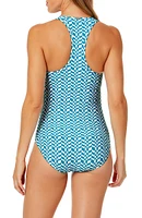 Zip Front Racerback One-Piece Swimsuit