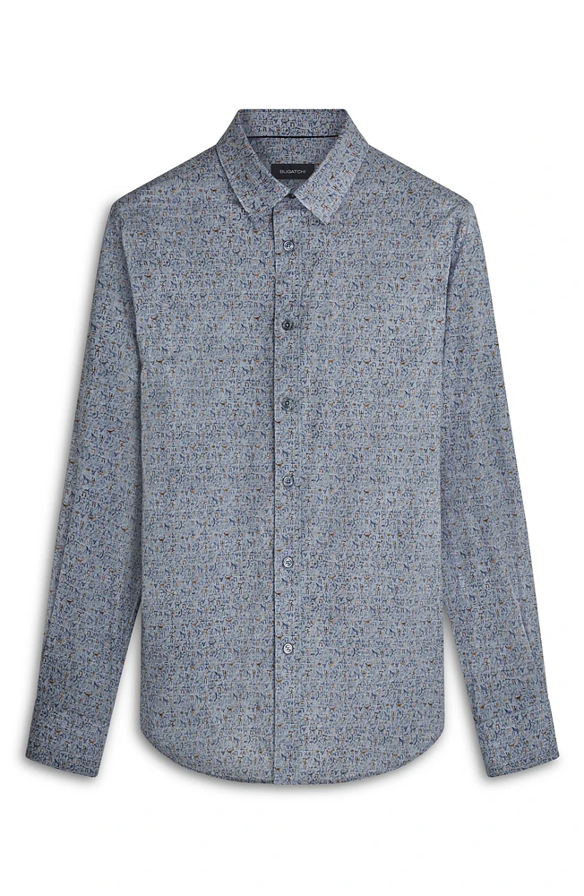 Julian Shaped Fit Cave Art Print Stretch Cotton Button-Up Shirt