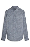 Julian Shaped Fit Cave Art Print Stretch Cotton Button-Up Shirt