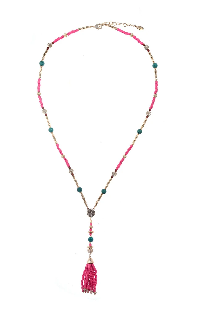 Pink Tassel Lariat Necklace
