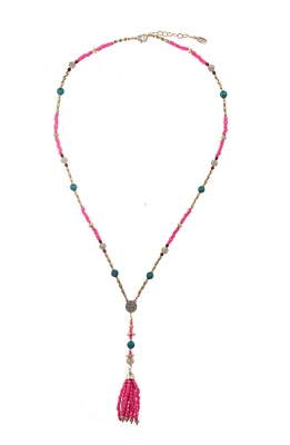 Pink Tassel Lariat Necklace