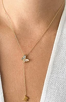 14K Yellow Gold Plated Butterfly Lariat Pendant Necklace