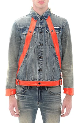 Leather Detail Cotton Denim Trucker Jacket