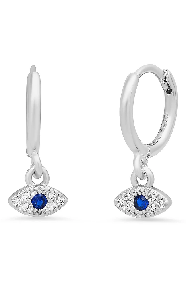 18K White Gold Plated Evil Eye Drop Huggie Hoop Earrings