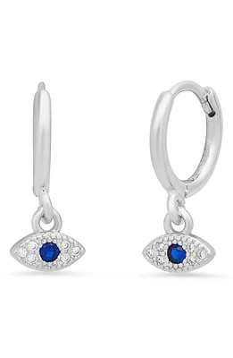 18K White Gold Plated Evil Eye Drop Huggie Hoop Earrings