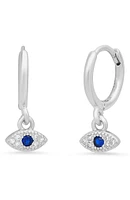 18K White Gold Plated Evil Eye Drop Huggie Hoop Earrings