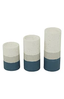 Set of Three Blue Metal Stripe Candlesticks