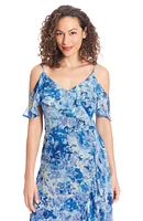 Cold Shoulder Chiffon Faux Wrap Dress