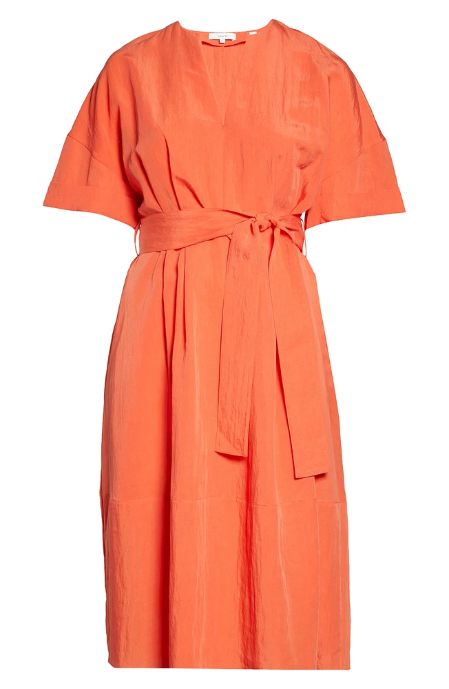 Cuff Sleeve Belted Midi Dress