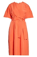 Cuff Sleeve Belted Midi Dress