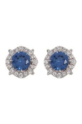 Sterling Silver Blue Sapphire & White Sapphire Halo Stud Earrings