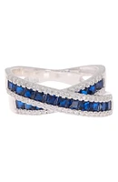 Sterling Silver Blue & White CZ Crossover Band Ring