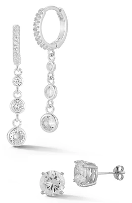 CZ Huggie Chain Drop & Stud Earrings Set
