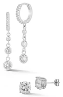 CZ Huggie Chain Drop & Stud Earrings Set
