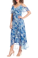 Cold Shoulder Chiffon Faux Wrap Dress