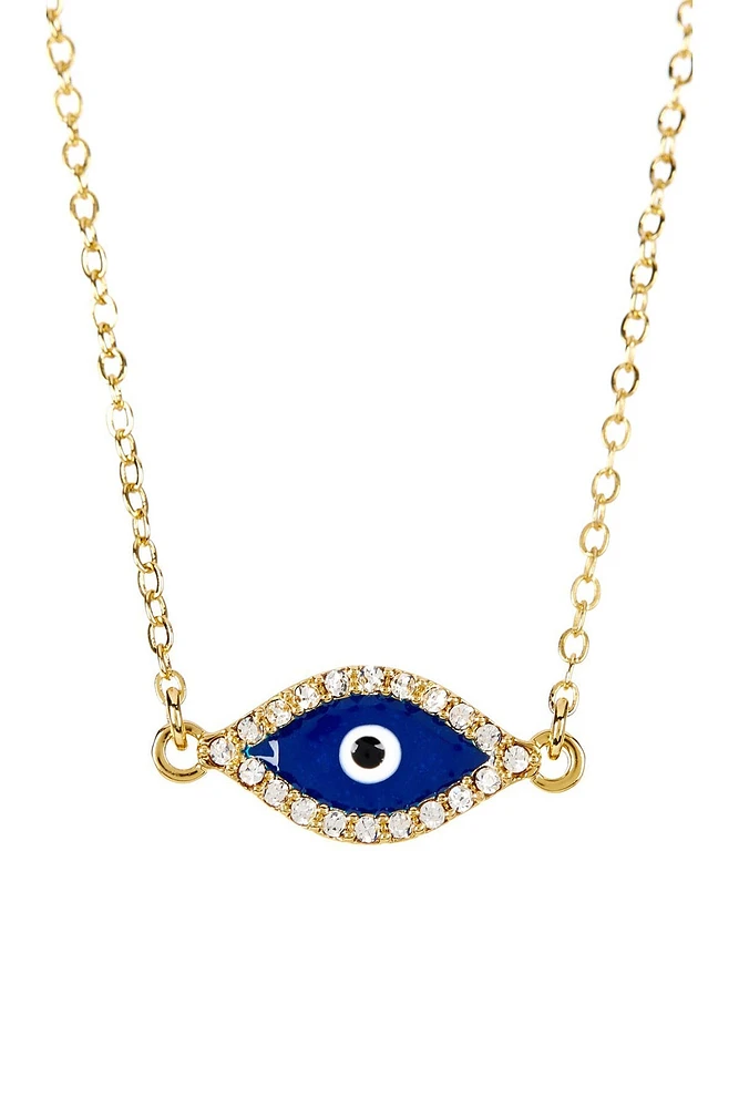 14K Yellow Gold Plated Pave CZ Evil Eye Pendant Necklace