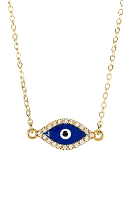 14K Yellow Gold Plated Pave CZ Evil Eye Pendant Necklace