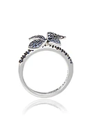 Sterling Silver Pavé Blue Sapphire Flower Ring