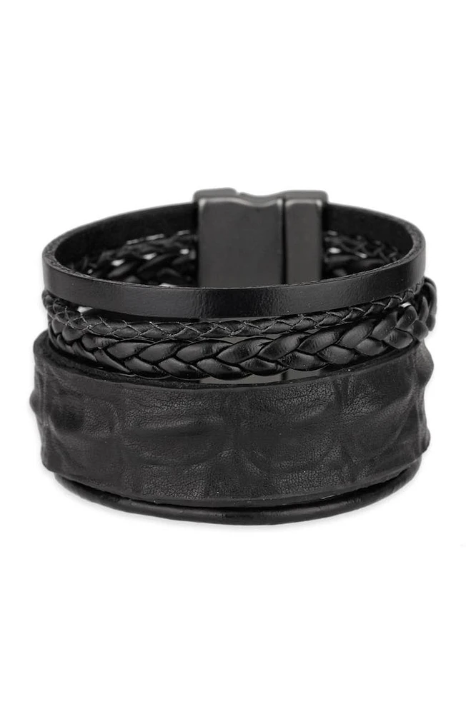 Black Rumple Leather Strand Bracelet