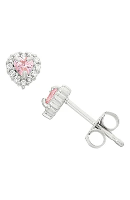 Kids' Sterling Silver Pink Cubic Zirconia Heart Stud Earrings