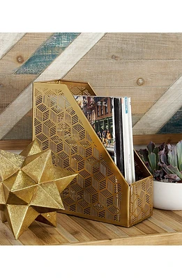 Goldtone Metal Glam Geometric Magazine Holder with Laser Carved Design
