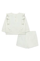 Embroidered Flower Fleece Pullover & Shorts Set