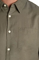 Solid Short Sleeve Cotton & Linen Button-Up Shirt