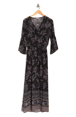 Boho Floral 3/4 Sleeve Smocked Maxi Dress