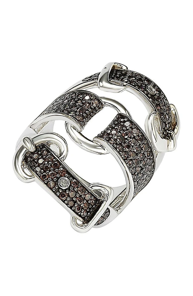 Sterling Silver Brown CZ Triple Buckle Ring