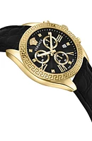 Greca Chronograph Leather Strap Watch, 40mm