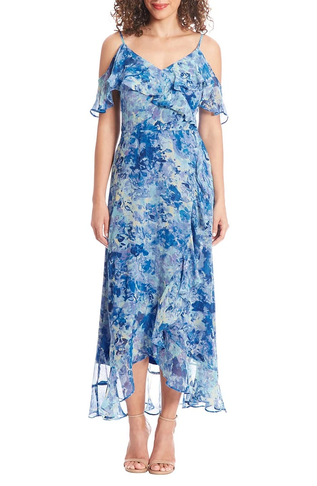 Cold Shoulder Chiffon Faux Wrap Dress
