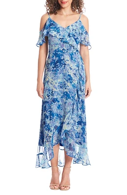 Cold Shoulder Chiffon Faux Wrap Dress