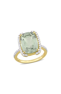Cushion Cut Green Quartz & White Topaz Ring