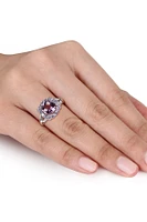 Sterling Silver Amethyst, Tanzanite & Diamond Fashion Ring - 0.06 ctw
