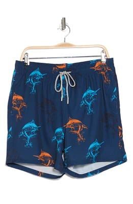 Catch Swordfish Print Stretch Swim Trunks