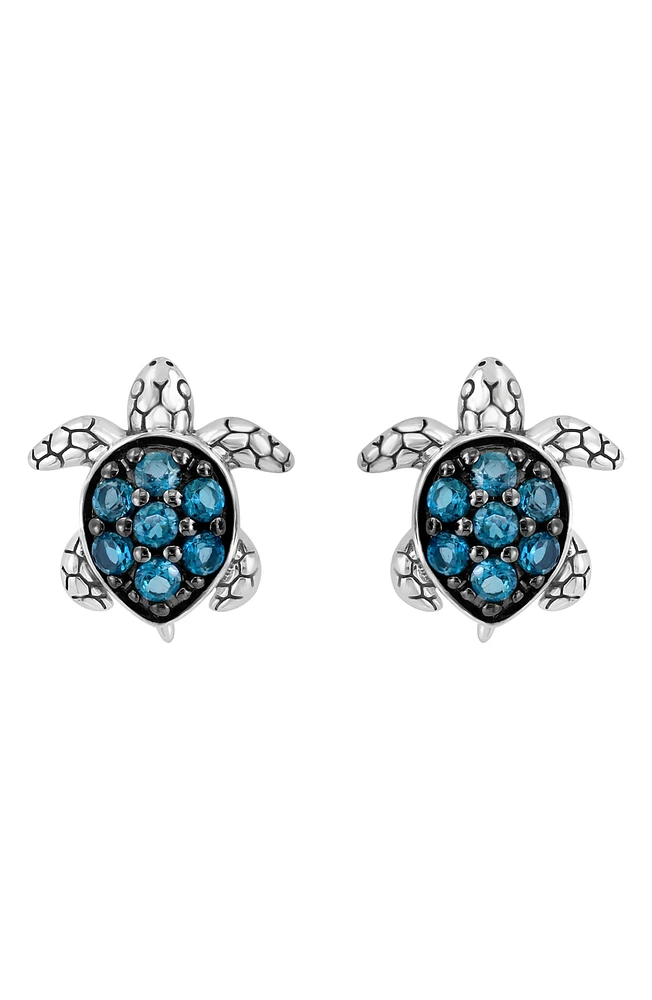Sterling Silver London Blue Topaz Turtle Stud Earrings
