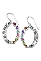 Sterling Silver Multistone Open Oval Drop Earrings