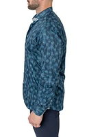 Einstein Leaves Micro Print Blue Contemporary Fit Button-Up Shirt