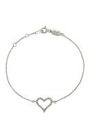 14K White Gold Pave Diamond Open Heart Bracelet - 0.24 ctw