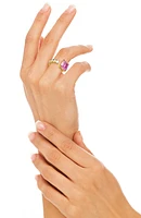 Emerald Cut Pink CZ & White CZ Open Band Ring - Size 7