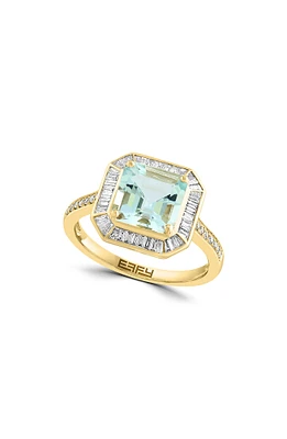14K Yellow Gold Aquamarine & Diamond Halo Ring - 0.52ct.