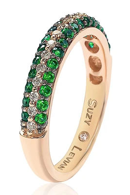 Rose-Tone 3-Row Pave CZ Eternity Band Ring