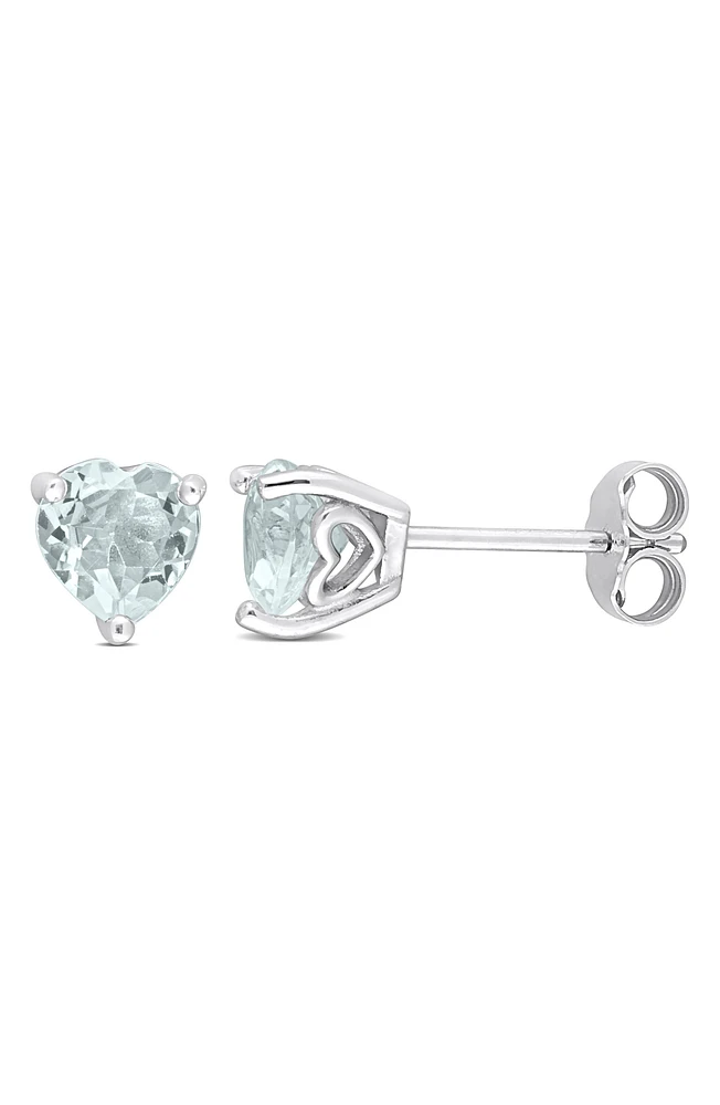 Sterling Silver Aquamarine Heart Shape Stud Earrings