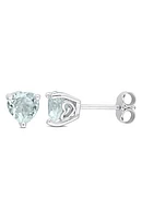 Sterling Silver Aquamarine Heart Shape Stud Earrings