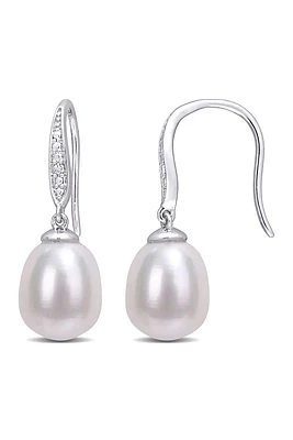 Cultured Freshwater Pearl & Diamond Drop Earrings - 0.02ct.