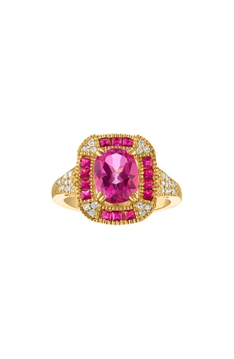 14K Gold Over Silver Pink Topaz & Diamond Ring