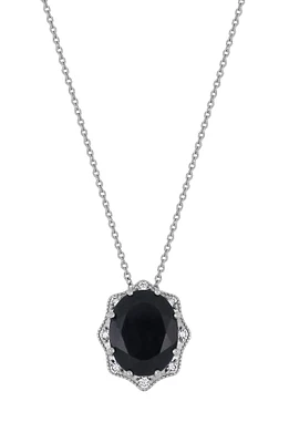 18K White Gold Midnight Blue Sapphire & Diamond Pendant Necklace - 0.09ct.