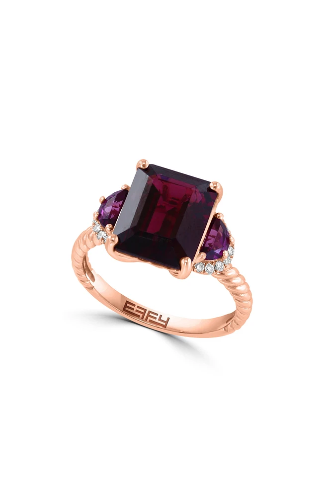 14K Rose Gold Rhodolite & Diamond Ring - 0.09ct.