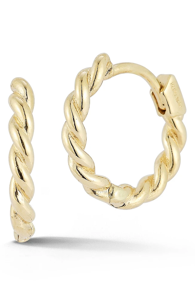 14K Gold Twist Huggie Hoop Earrings